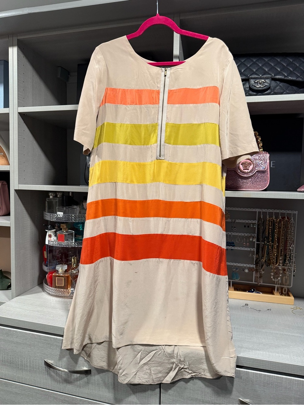 BCBGMaxAzria Cream Dress with Yellow and Orange Stripes